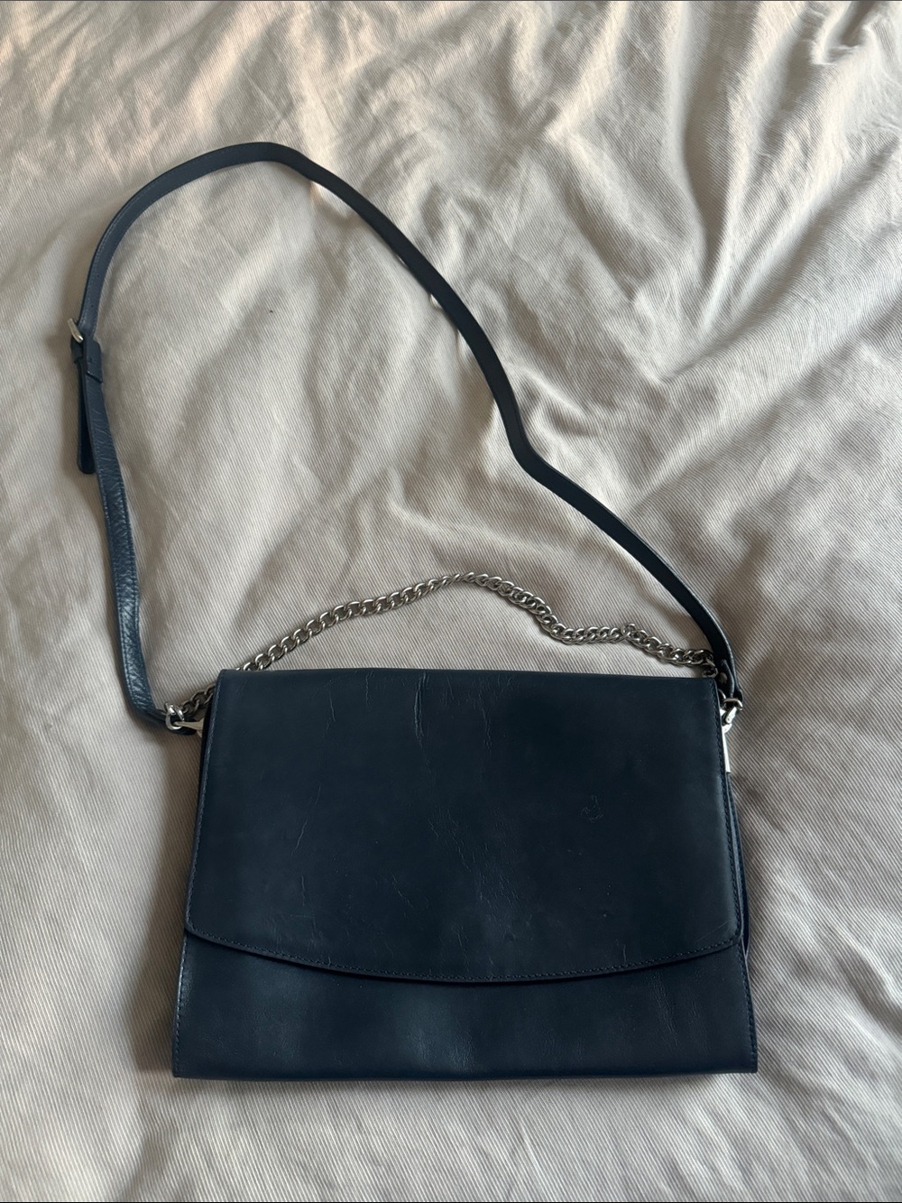 Zara Navy Leather Crossbody Shoulder Bag